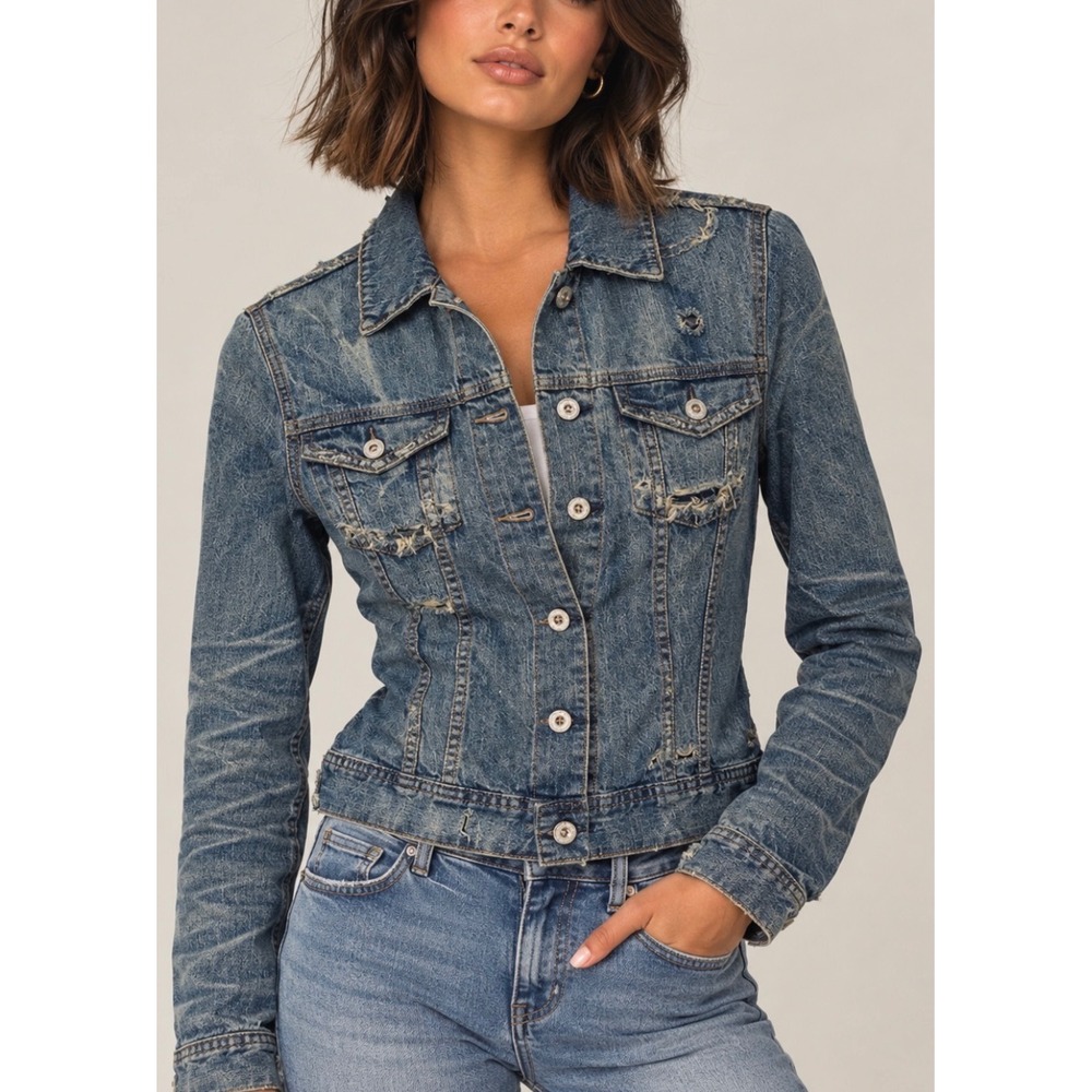 AG Adriano Goldschmied Robyn Distressed Denim Jacket Medium Wash Size Small NEW